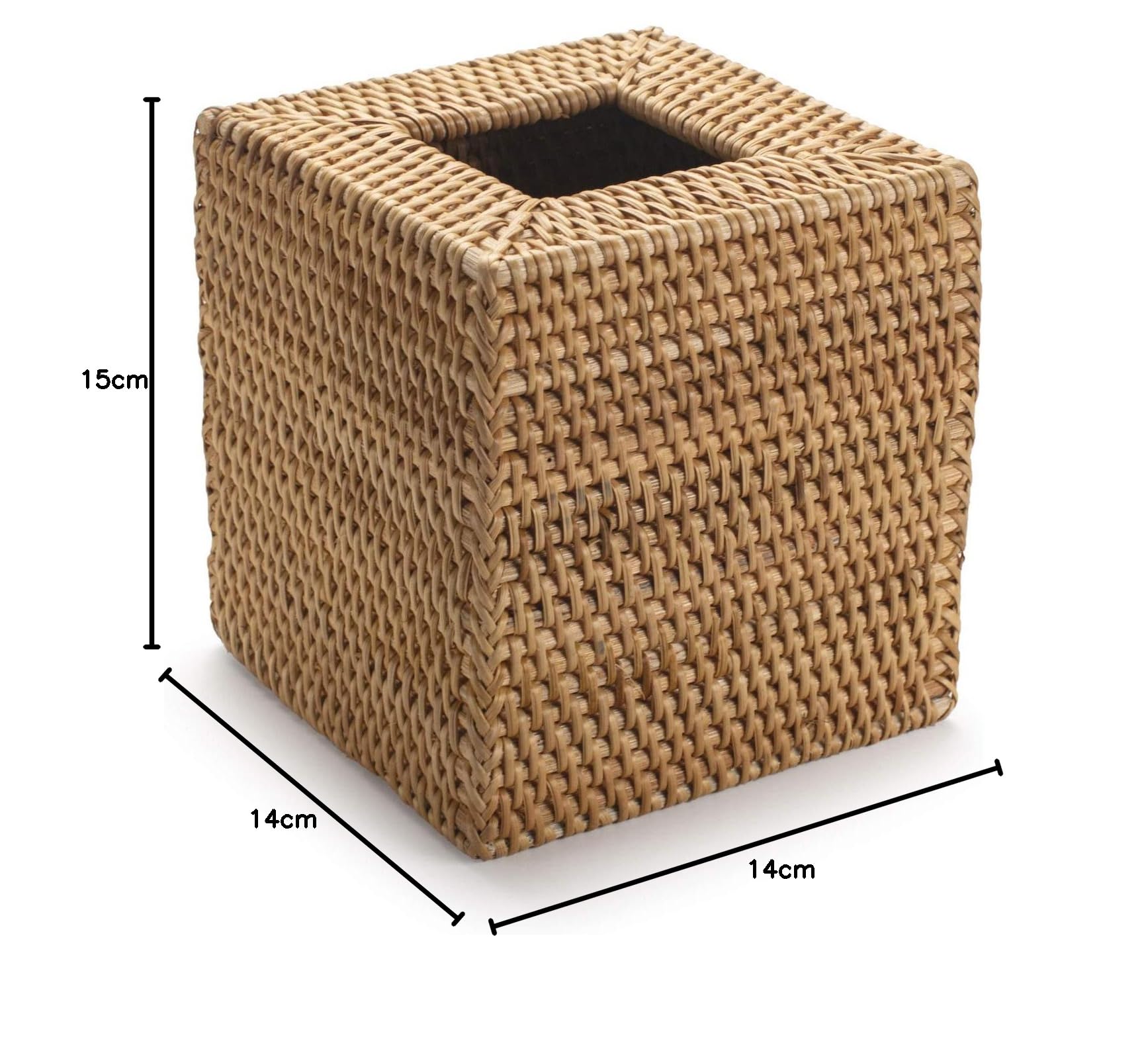 Scatola Porta Salviette Tessuto in Rattan Scatola di Fazzoletti per la Casa Bagno Quadrato (Naturale, 14x14x15cm)