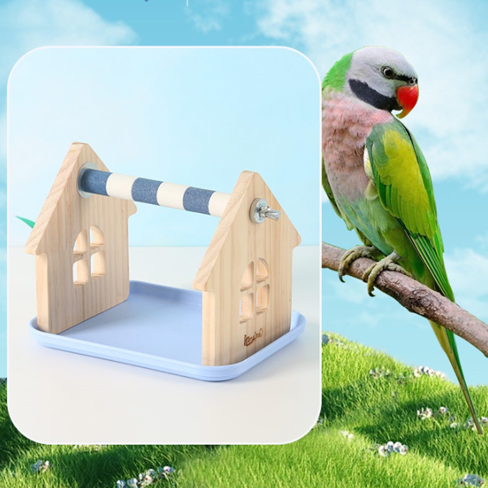 Soporte de madera natural para loros con base antideslizante para entretenimiento de pájaros, fácil movilidad, soporte para loros de madera natural