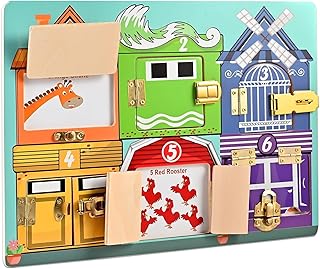 WoodTrove Wooden Activity Board, Wooden Latches Busy Board, Montessori Busy Board, Fine Motor Skills, Educational Preschool Learning Toy for Toddlers 3+