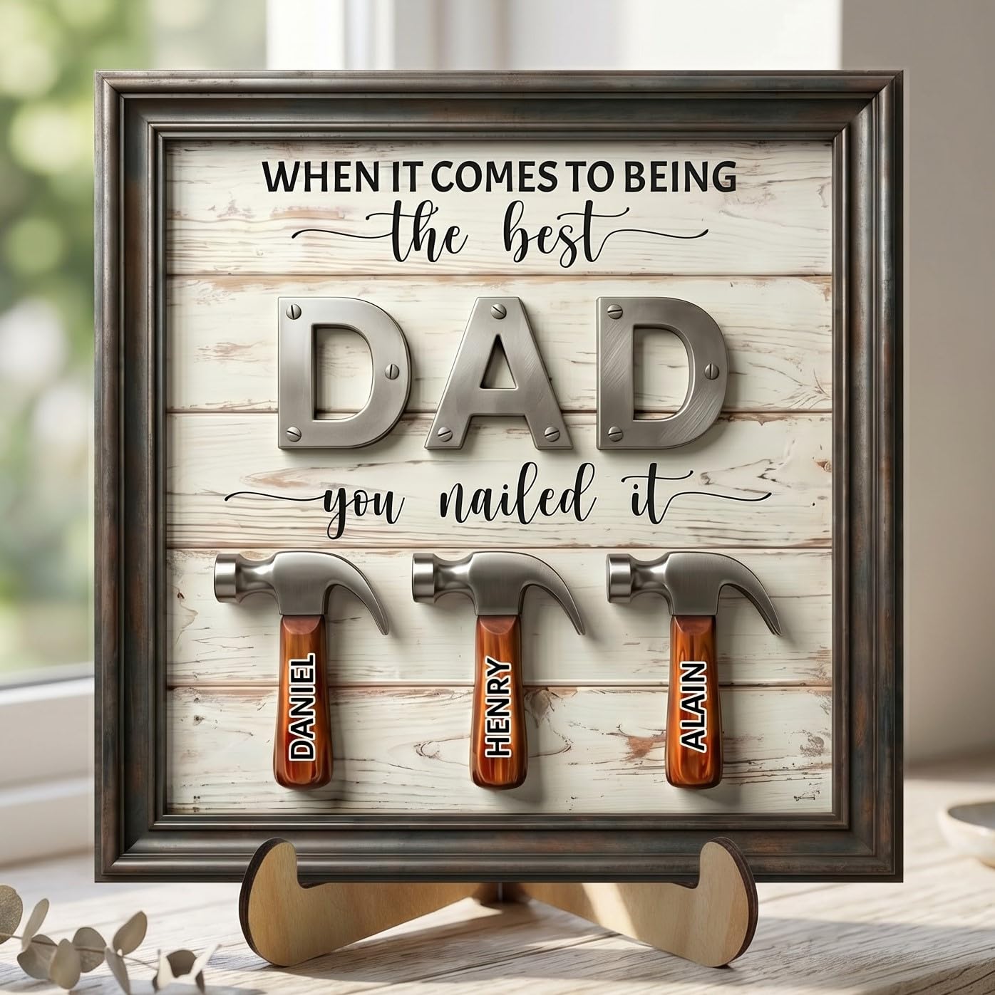Personalized Fathers Day Dad Gifts from Daughters Sons, Best Dad You Nailed It Sign Custom Father's Day Plaque, Daddy Birthday Gift for Dads, Stepdad, Grandpas, Family Keepsake with Kids Names