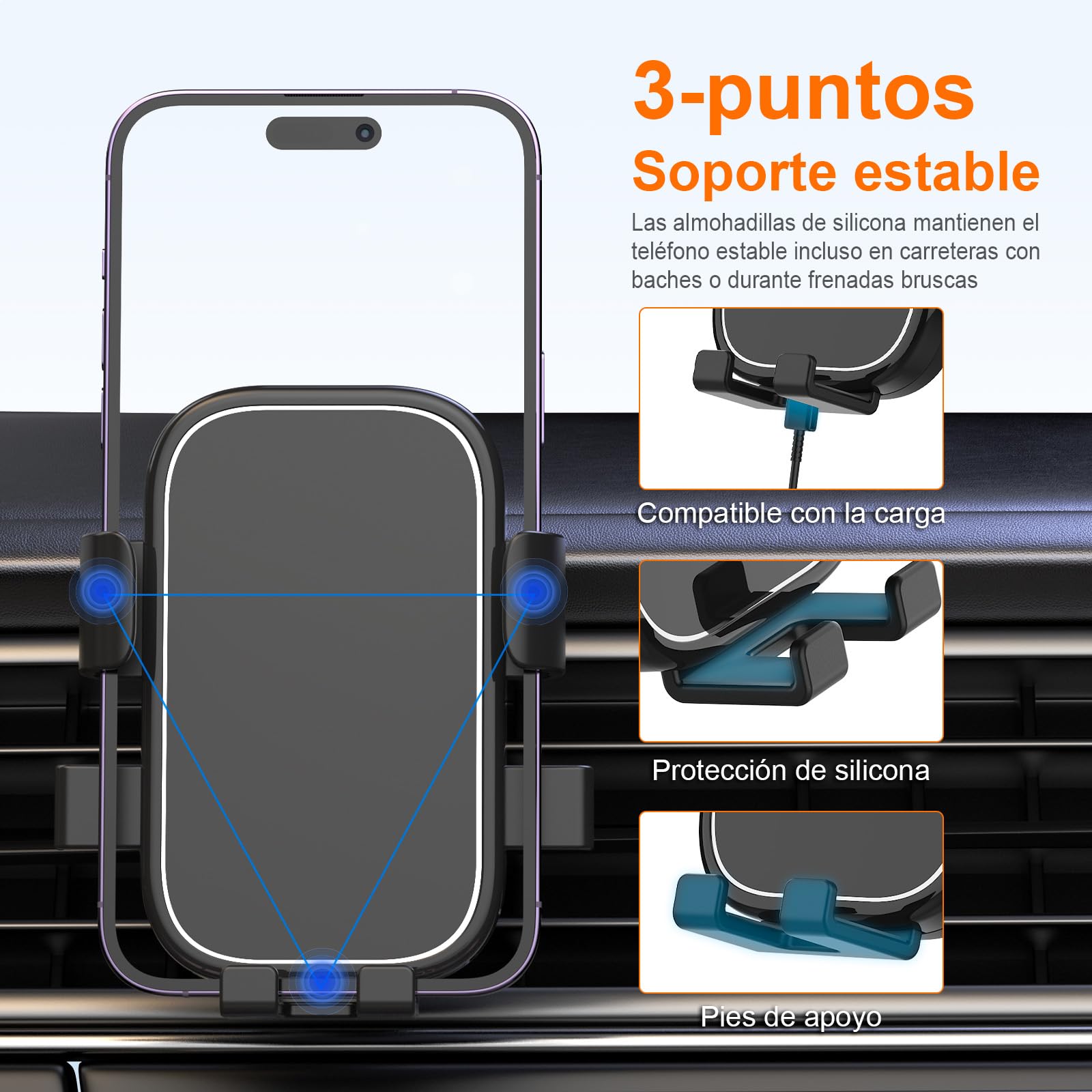 GRIFEMA Soporte Móvil Coche para Rejilla de Ventilación con Cierre Automático, Rotación 360°, Uso con Una Mano, Compatible con Teléfonos de 4,7 a 7 Pulgadas con Funda​​ — view 6
