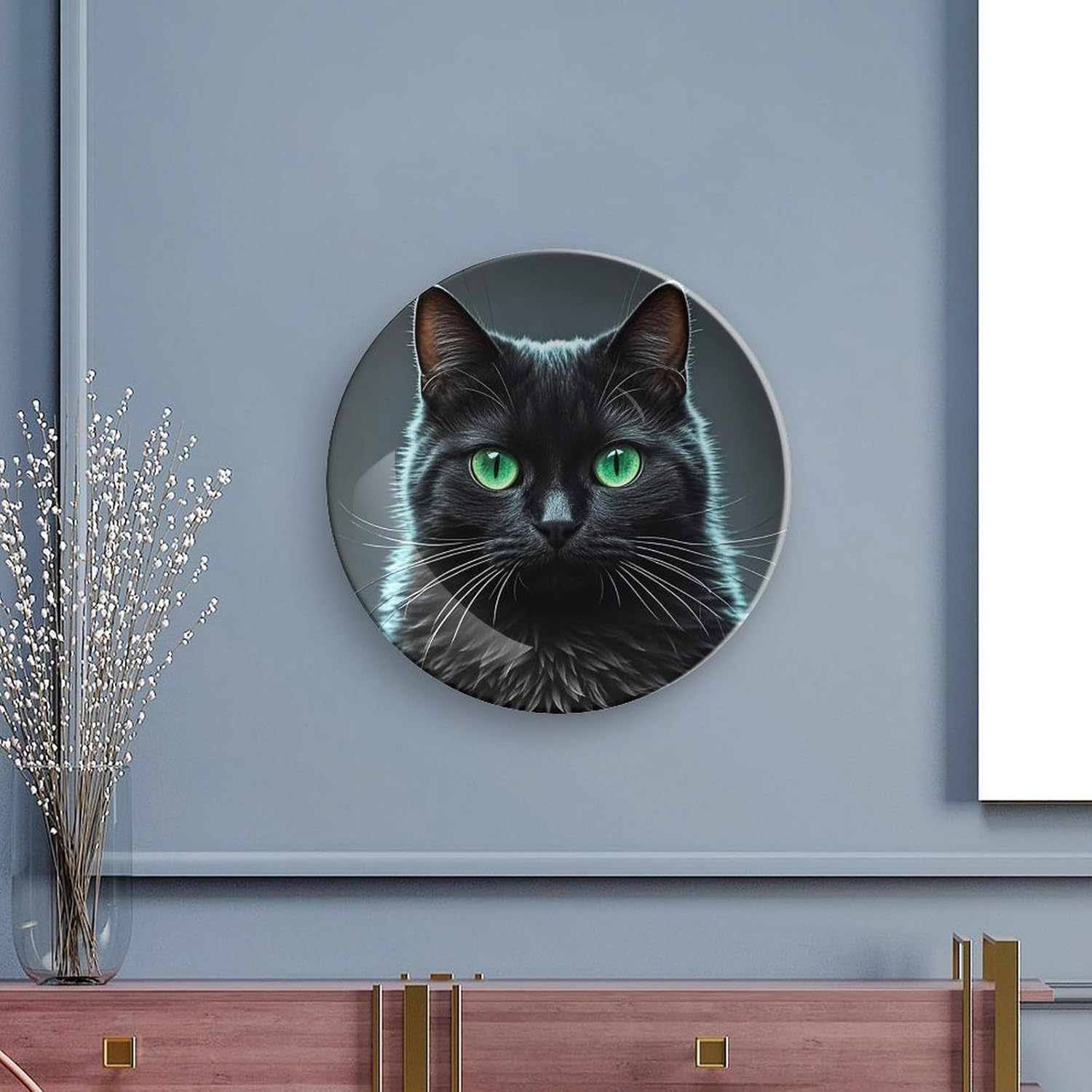 Black Cat Green Eyes Ceramic Decorative Plate for Home, Bone China Plates image 5