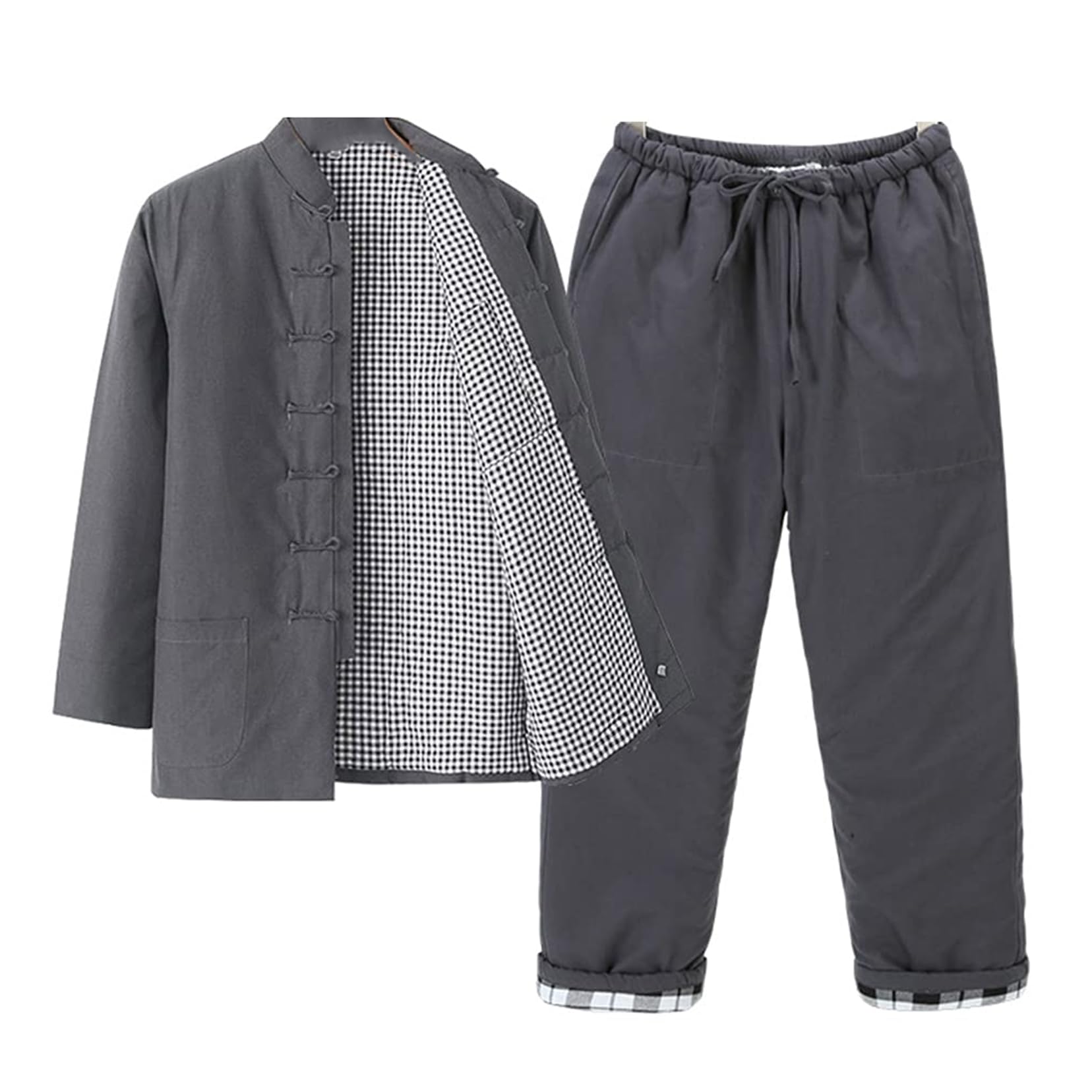 XCFTYRU Chinese Tang suit， for Men Kung Fu Clothing Thick Warm Tops Pants Suit Martial Traditional Uniforms(Grijs,3XL)