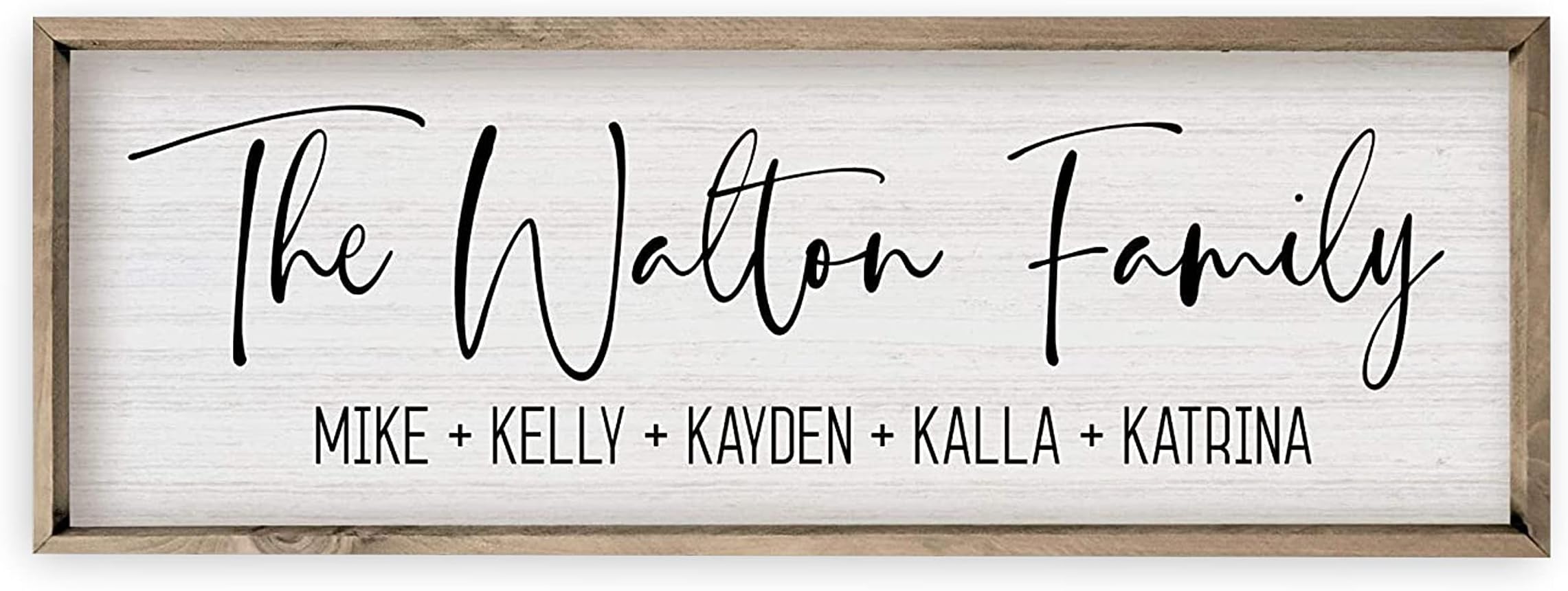 Personalized Framed Family Name Sign (6"x 18", Weathered Grey Frame, White Background)
