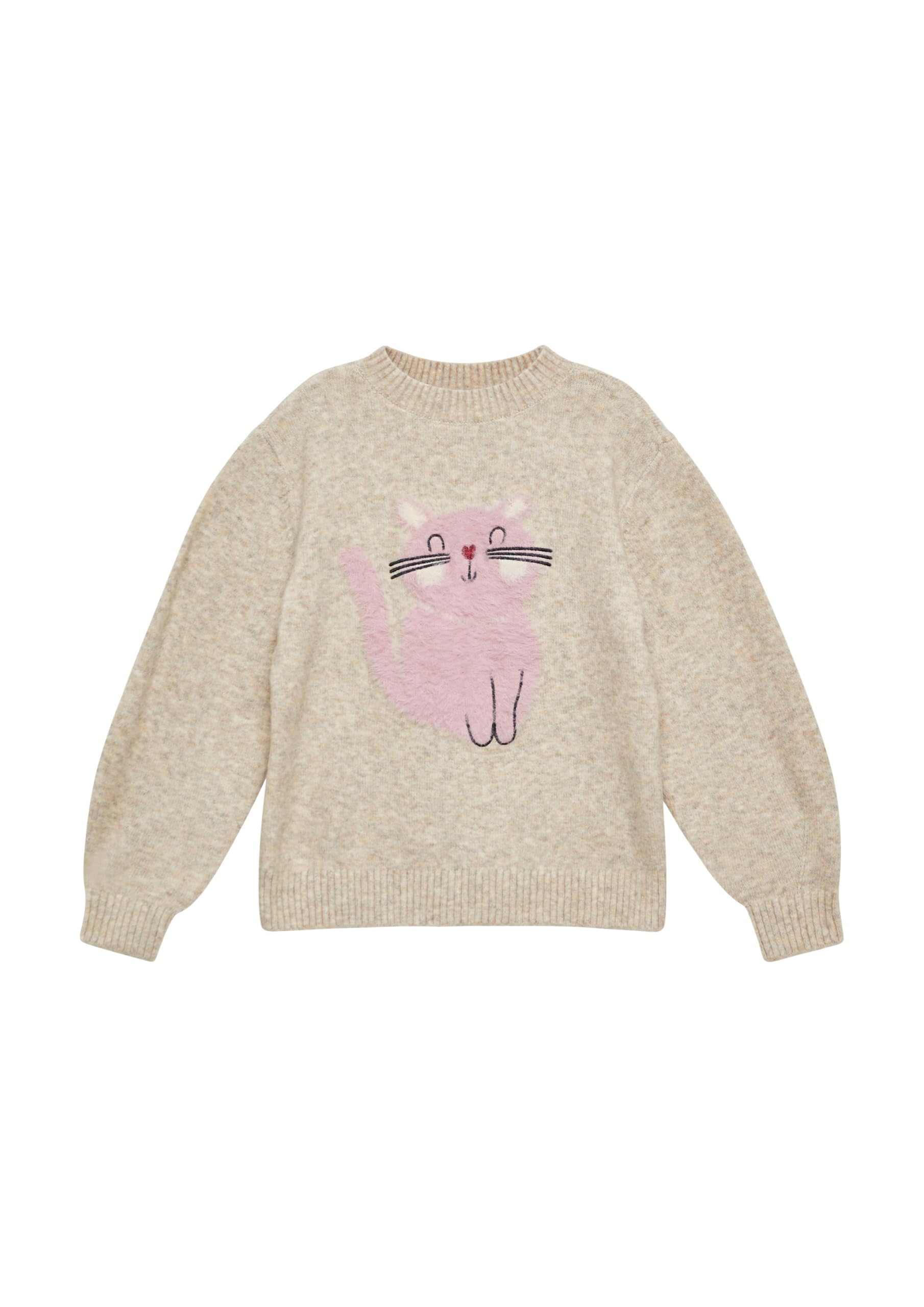 s.Oliver Kuscheliger Loose-Fit-Strickpullover mit Katzen-Artwork
