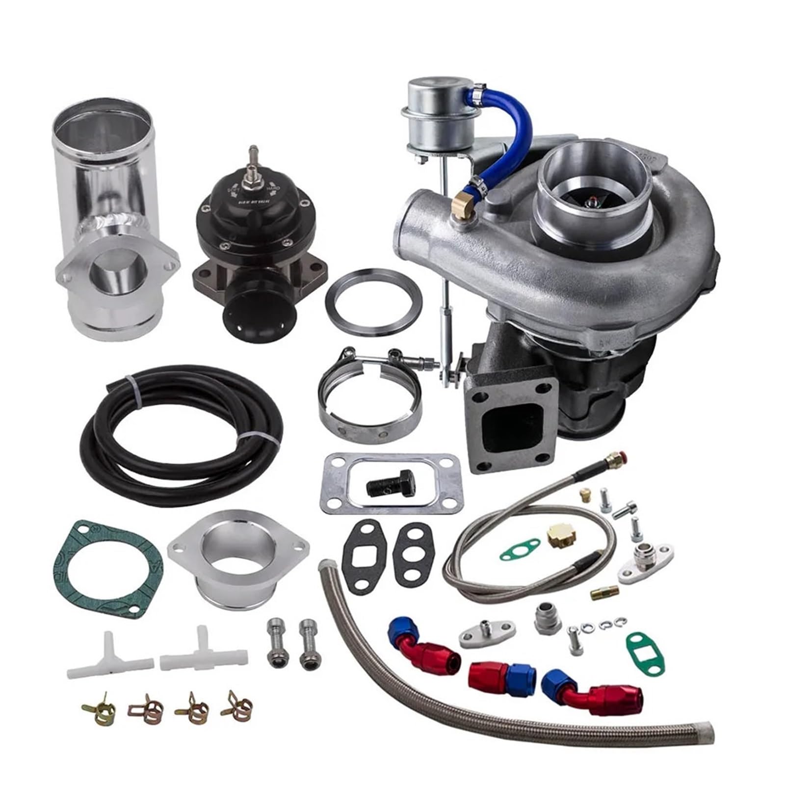 Pression Convertisseur Valve T3 T04E Turbo V-Band 400 + HP soupape décharge interne + retour d'huile + ligne d'alimentation soufflée