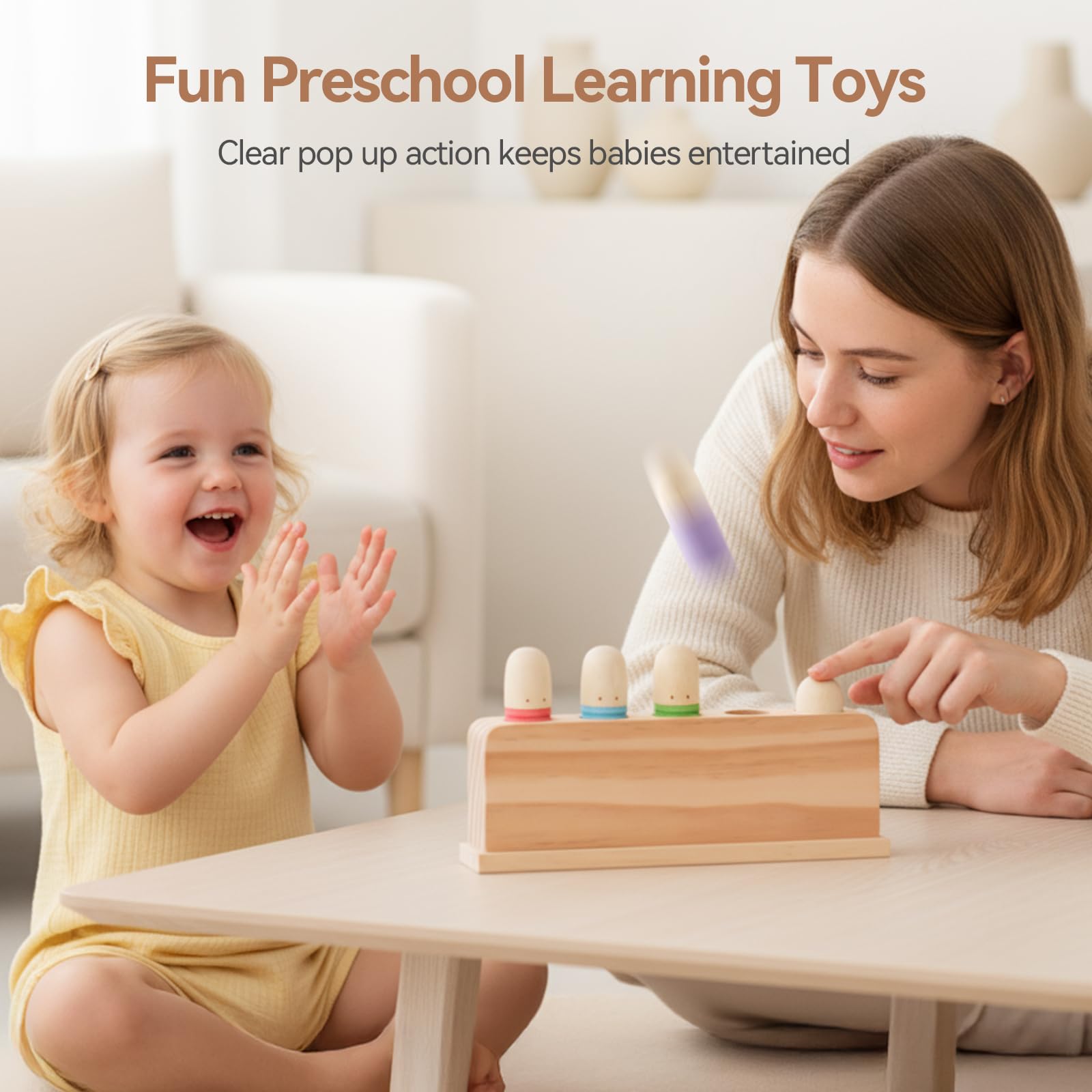 Juguete pop up de marionetas multicolor de madera, juguete a juego STEM Montessori, juguetes educativos para el aprendizaje preescolar, regalos para niños y niñas