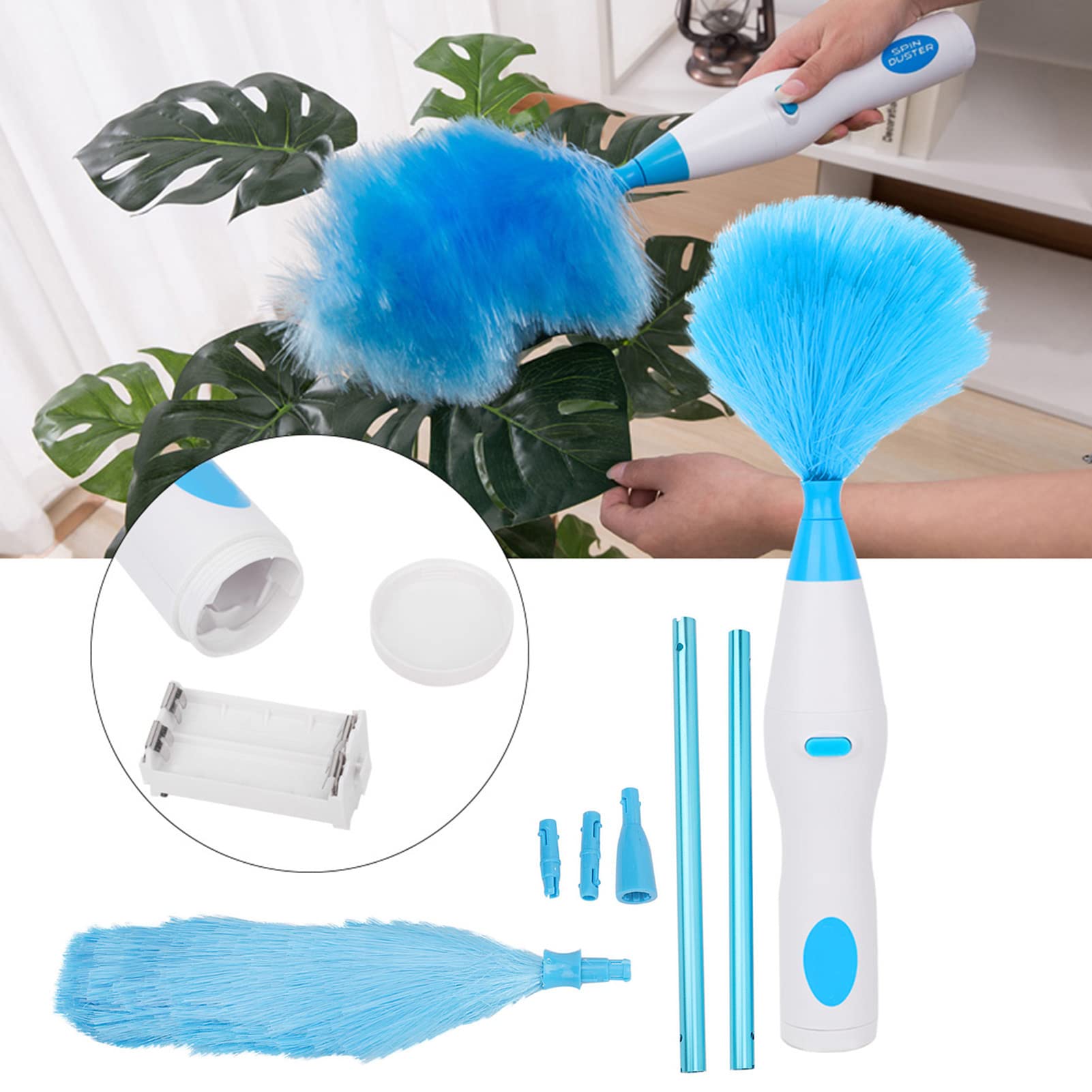 Focket Spin Spin Electric , Duster Réglable Pliable à 180 Degrés avec Un Fonctionnement à Batterie pour Le Nettoyage de la Maison et du Bureau avec des Réglages de Vitesse à 2 Vitesses pour Le