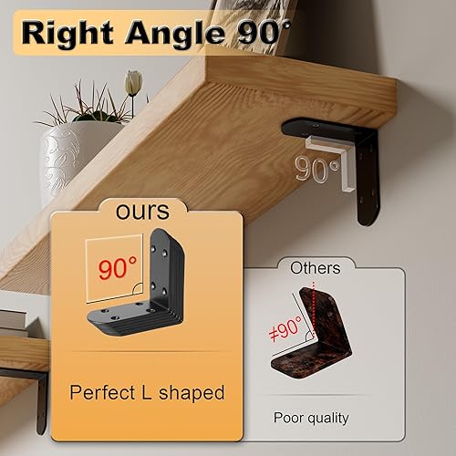 Miniatura 7 de Alise Soportes de estante flotantes, soporte negro para estantes, soporte de pared en L resistente, soporte de esquina de acero inoxidable de 1.496