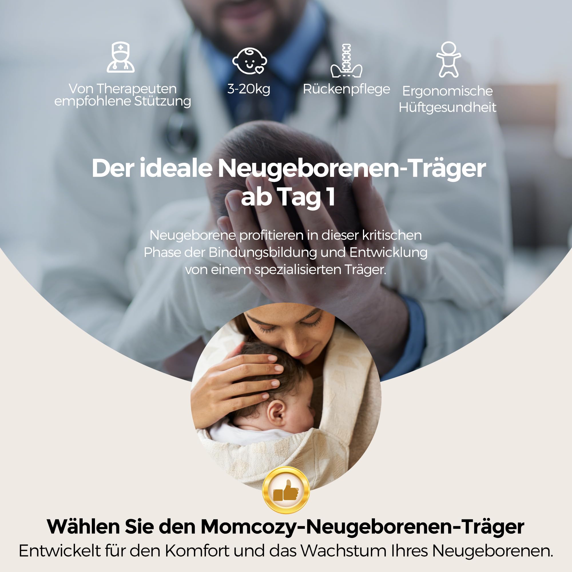 Momcozy Babytrage Neugeborene ab Geburt | Ergonomische Tragehilfe mit Nackenstütze | Leicht & sicher (3-11 kg), Geometrische Muster