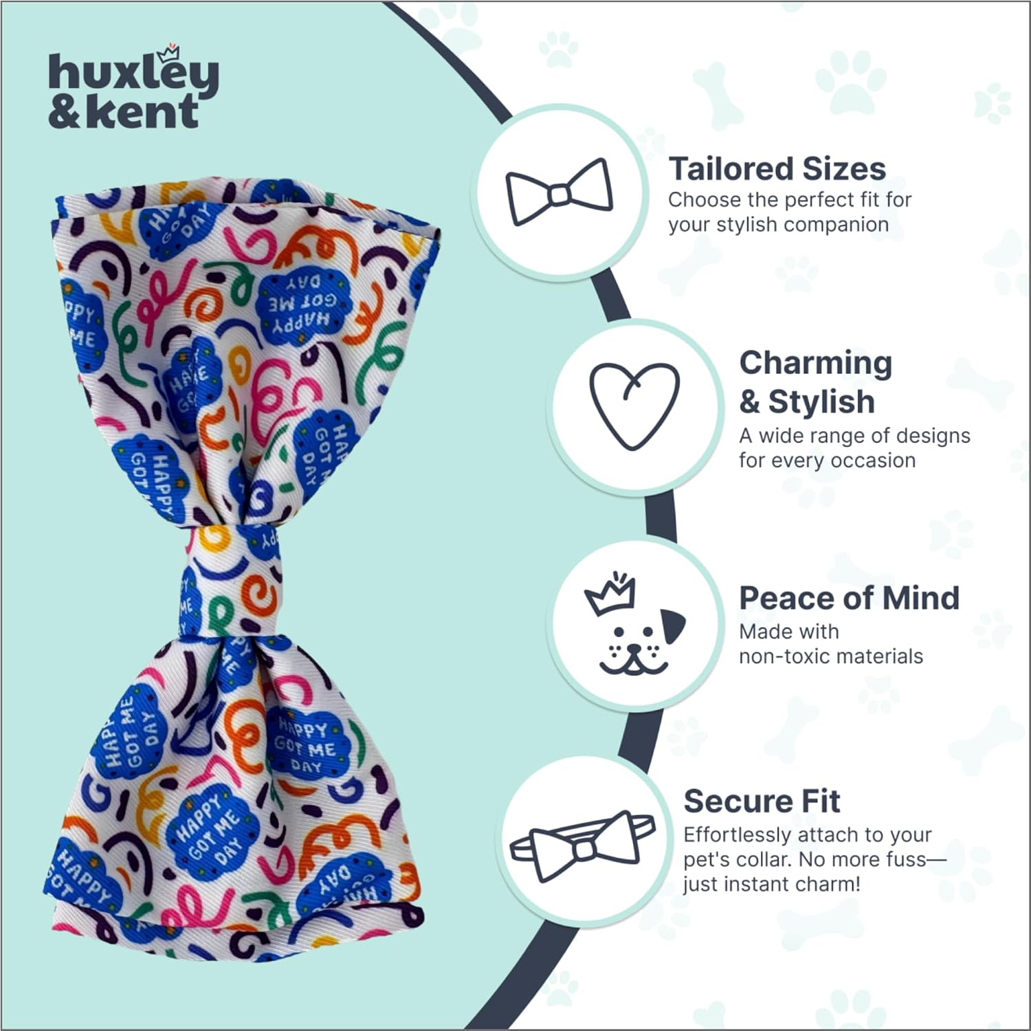 Huxley & Kent Pet Bow Tie for Dogs & Cats, Happy Got Me Day, Large/XLarge image 5