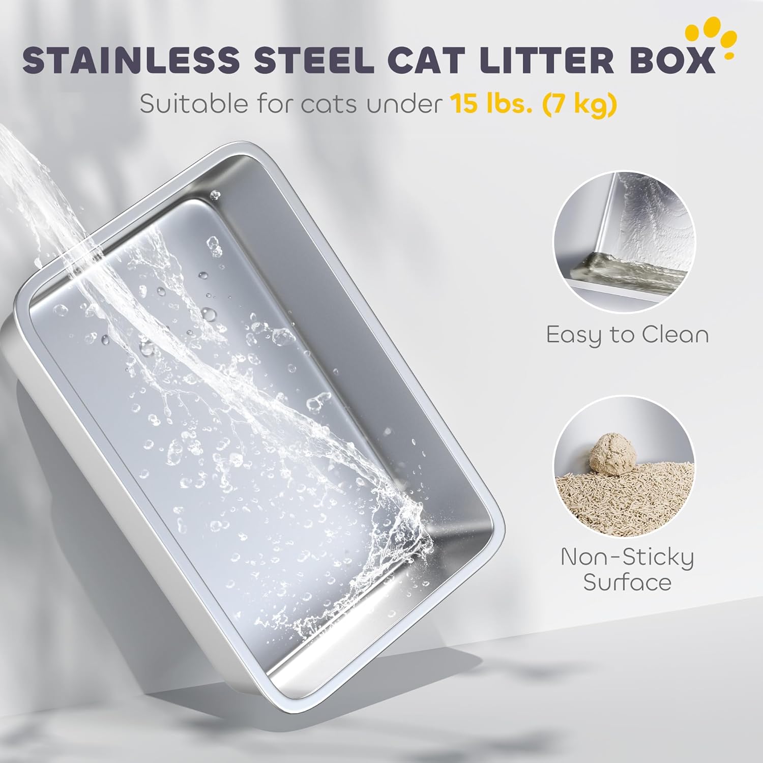 PawHut Stainless Steel Litter Box, Extra Large Enclosed Cat Litter Box with Front-Entry and Top-Exit, Scoop, Deodorizer Bag, Sand Drop Pedal, Anti-Urine Leakage, Non-Sticky and Easy to Clean