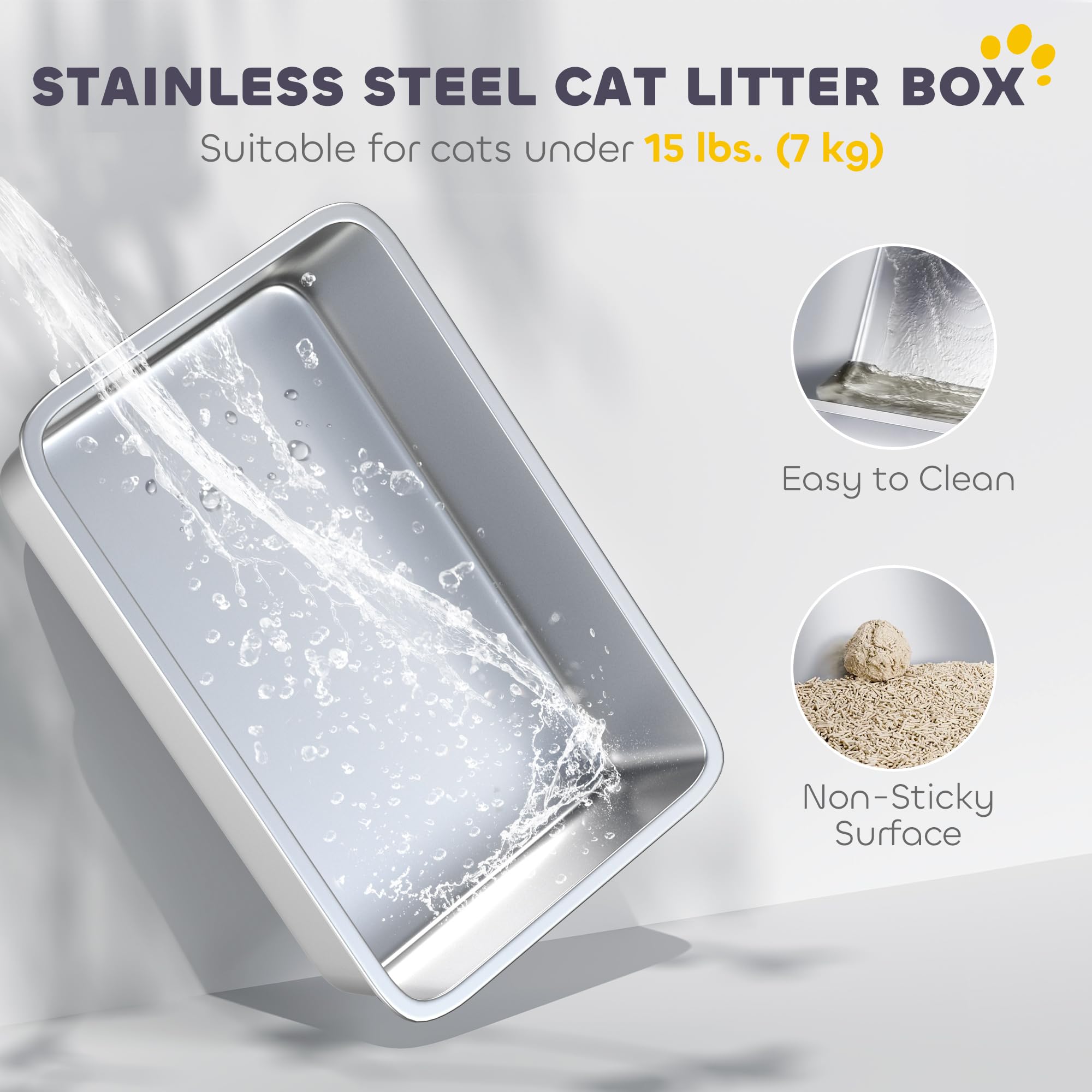 PawHut Stainless Steel Litter Box, Extra Large Enclosed Cat Litter Box with Front-Entry and Top-Exit, Scoop, Deodorizer Bag, Sand Drop Pedal, Anti-Urine Leakage, Non-Sticky and Easy to Clean - image 3