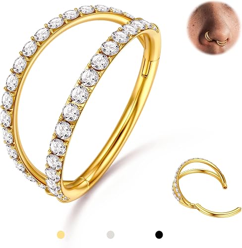 BodyBonita Double Hoop Nose Ring - 14K Gold Plated 316L Stainless Steel Septum C