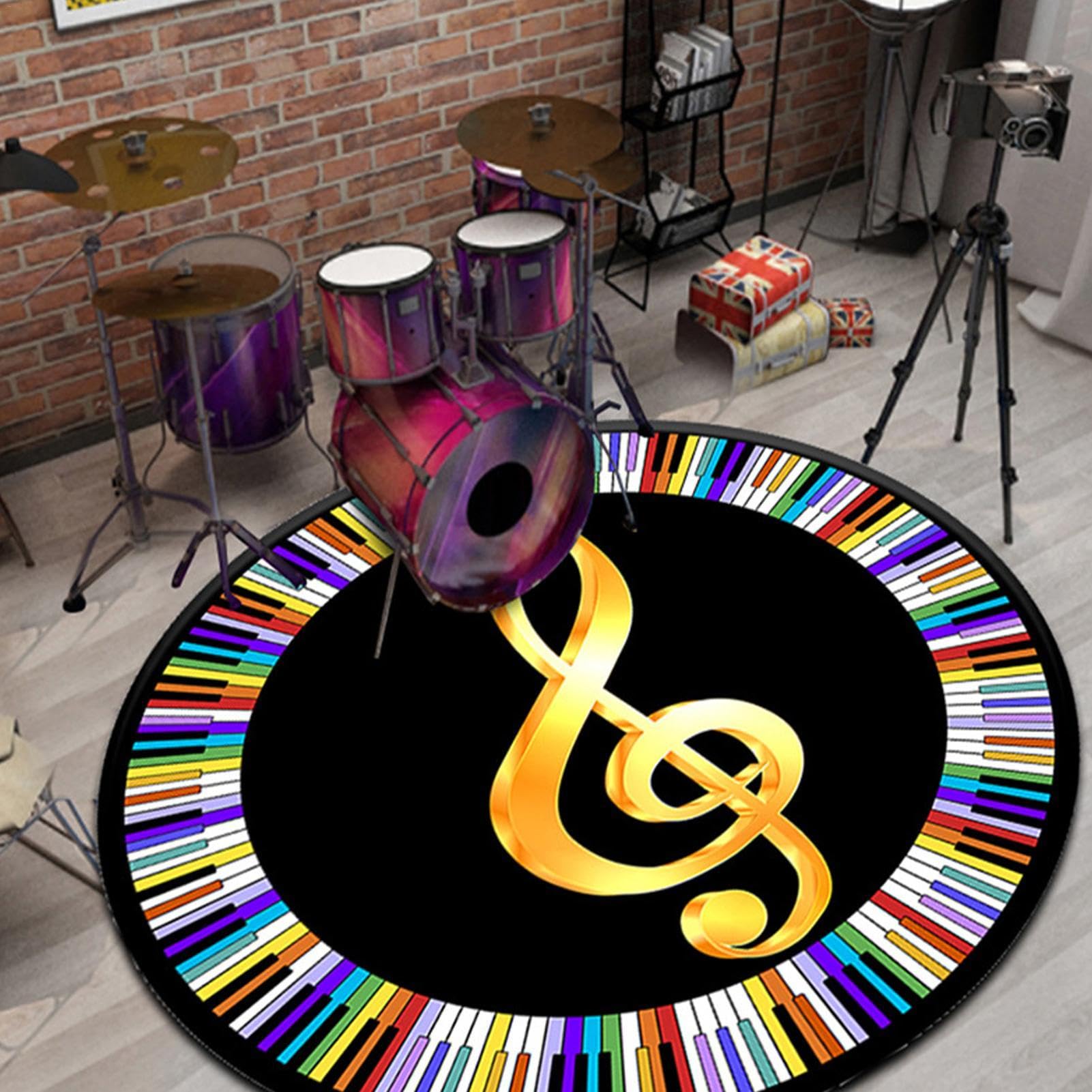 Round Drum Mat, Electronic Drums Floor Mat, Non Slip Sound Absorbing Rug, Musical Instruments Floor Mat with Unique Drum Design for Electronic Drum Sets and Music Instrument Enthusiasts
