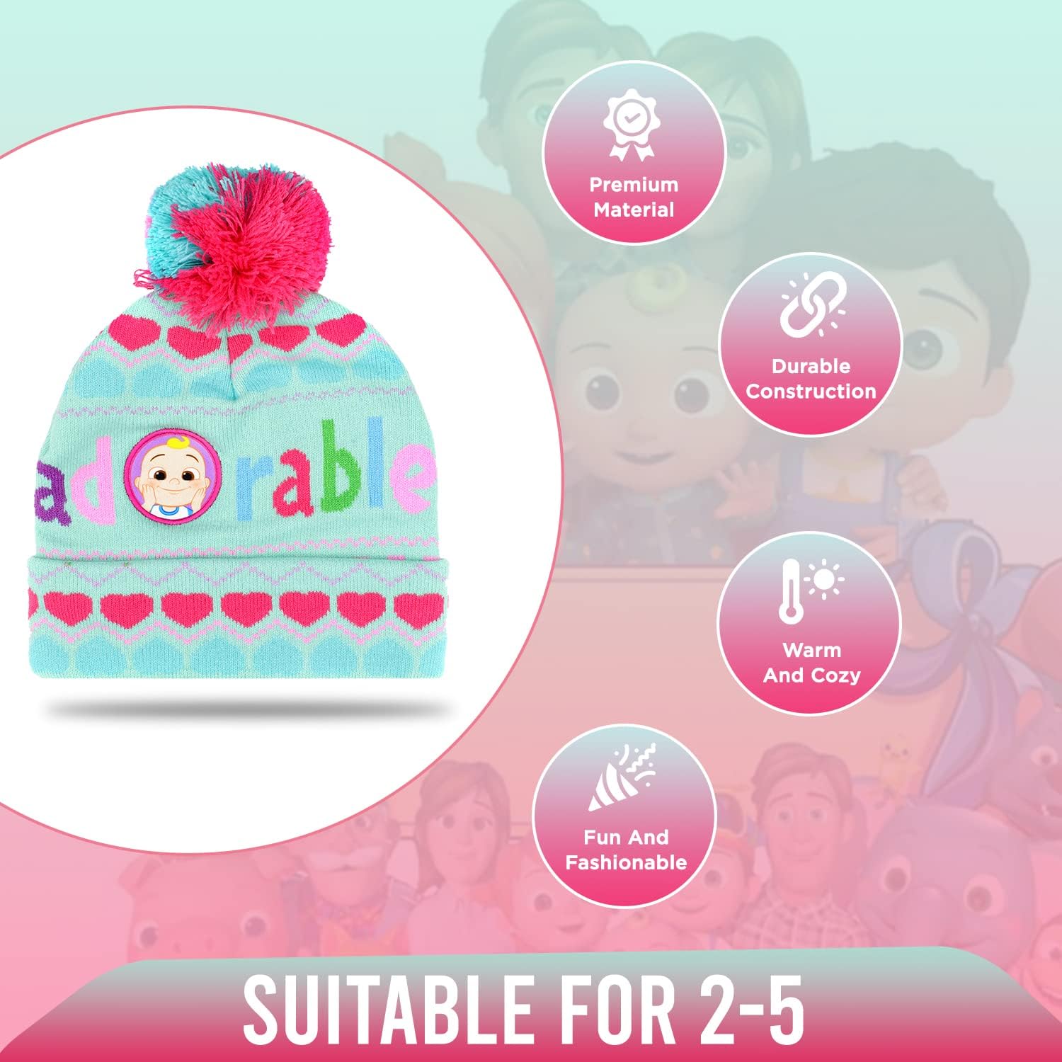 Miniatura 3 de CoComelon - Juego de sombrero de invierno y guantes de nieve para niños pequeños con lindos guantes y gorro suave adorable para uso al aire libre