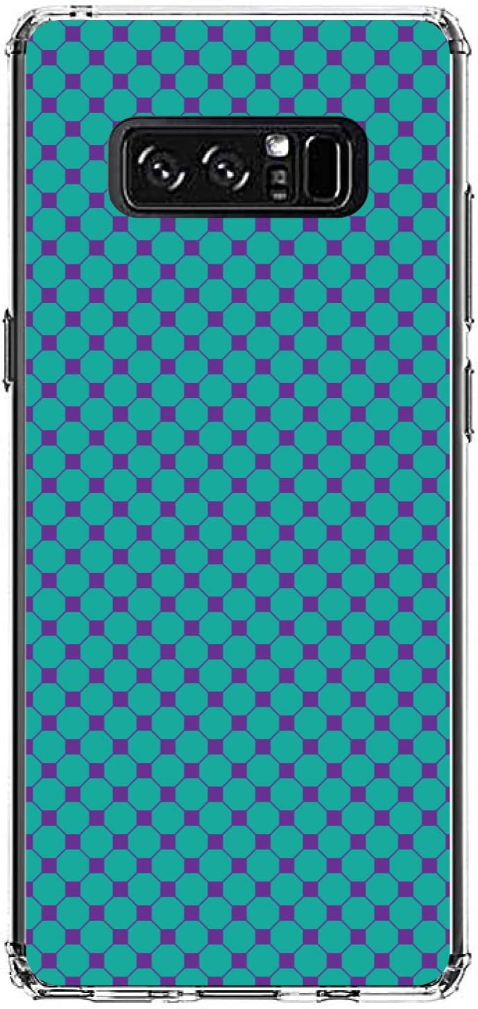 DistinctInk Clear Shockproof Hybrid Case for Samsung Galaxy Note 8 - TPU Bumper, Acrylic Back, Tempered Glass Screen Protector - Teal Purple Checkered Pattern - Geometric Checkered Pattern