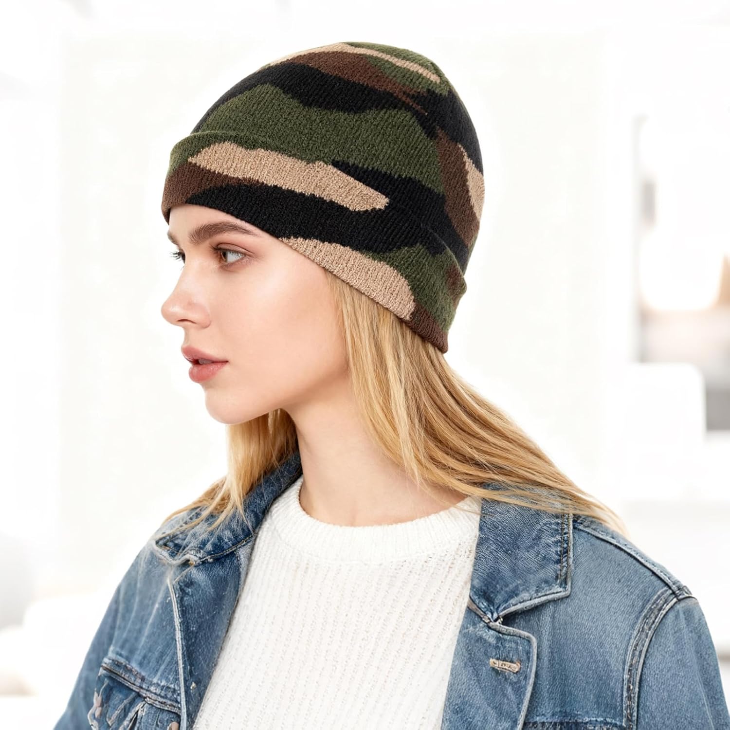 Knit Beanie for Women Men Leopard Cow Print Camouflage Winter Hat Soft Stretchy Warm Knit Cap for Streetwear Outdoor - Image 4