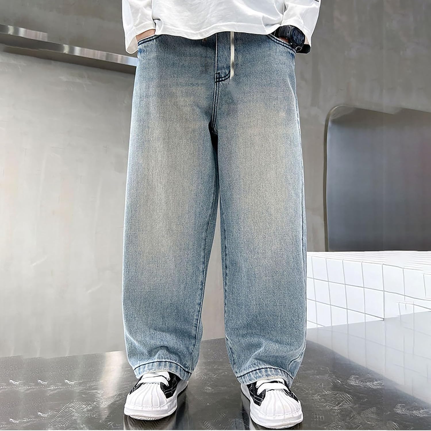 Toddler Jeans Boys Pull-On Adjustable Casual Relaxed Children's Jogger Active Athletic Youth Outdoor Soft Teenage Trousers