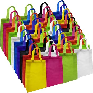 Toowood 40 Pcs Party Bags with Handles - 10 Assorted Colors Non-Woven Reusable Gift & Goodie Bags for Birthday, Wedding, Baby Shower, Kids Party Supplies - Holds Candy, Toys, Snacks