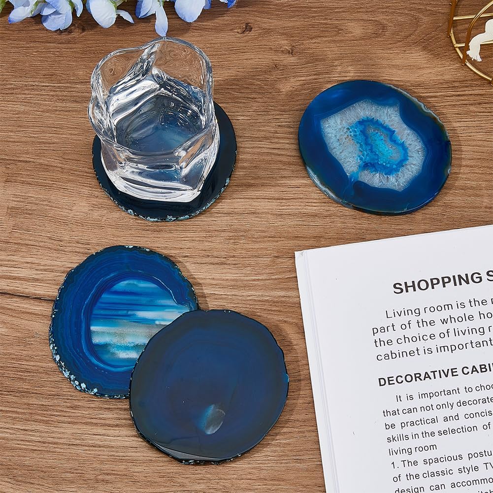 DICOSMETIC 4Pcs Natural Agate Coasters Stone Coasters Drinkware Bar Coaster Stone Cup Mat for Table Protection Home Decor Housewarming Gift