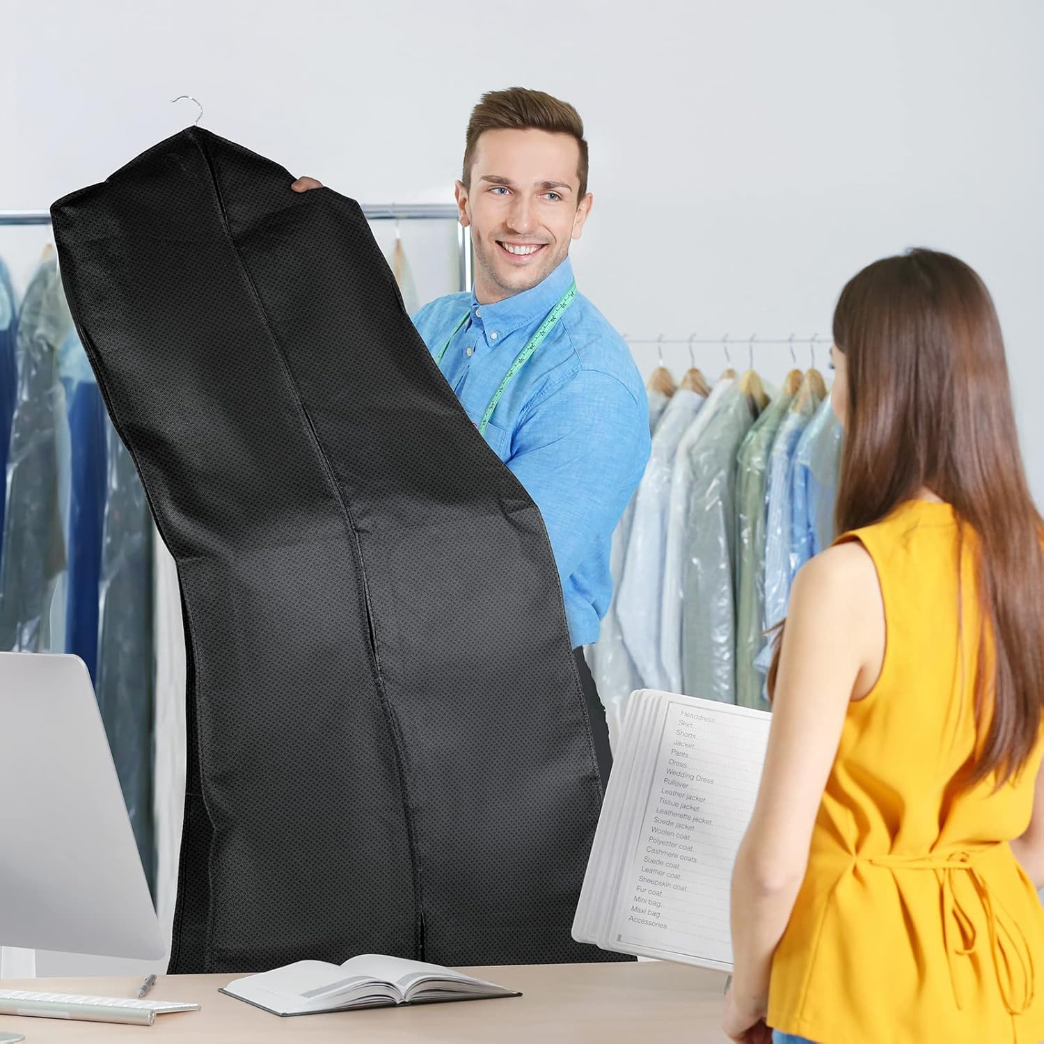 Woanger 6 Pcs 70.9" x 24" x 12" Bridal Wedding Gown Dress Garment Bag for Travel Large Garment Covers Hanging Foldable Non Woven Wedding Dress Bag for Storage Zipped Long Dress Cover (Black)