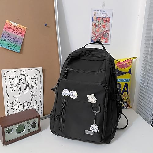 Vista 3 de GAXOS Linda Mochila Estética para Escuela Estudiante de Secundaria Mochila de Viaje para Adolescentes Niñas Mochila con Pin de Oso Bolsos de Libros