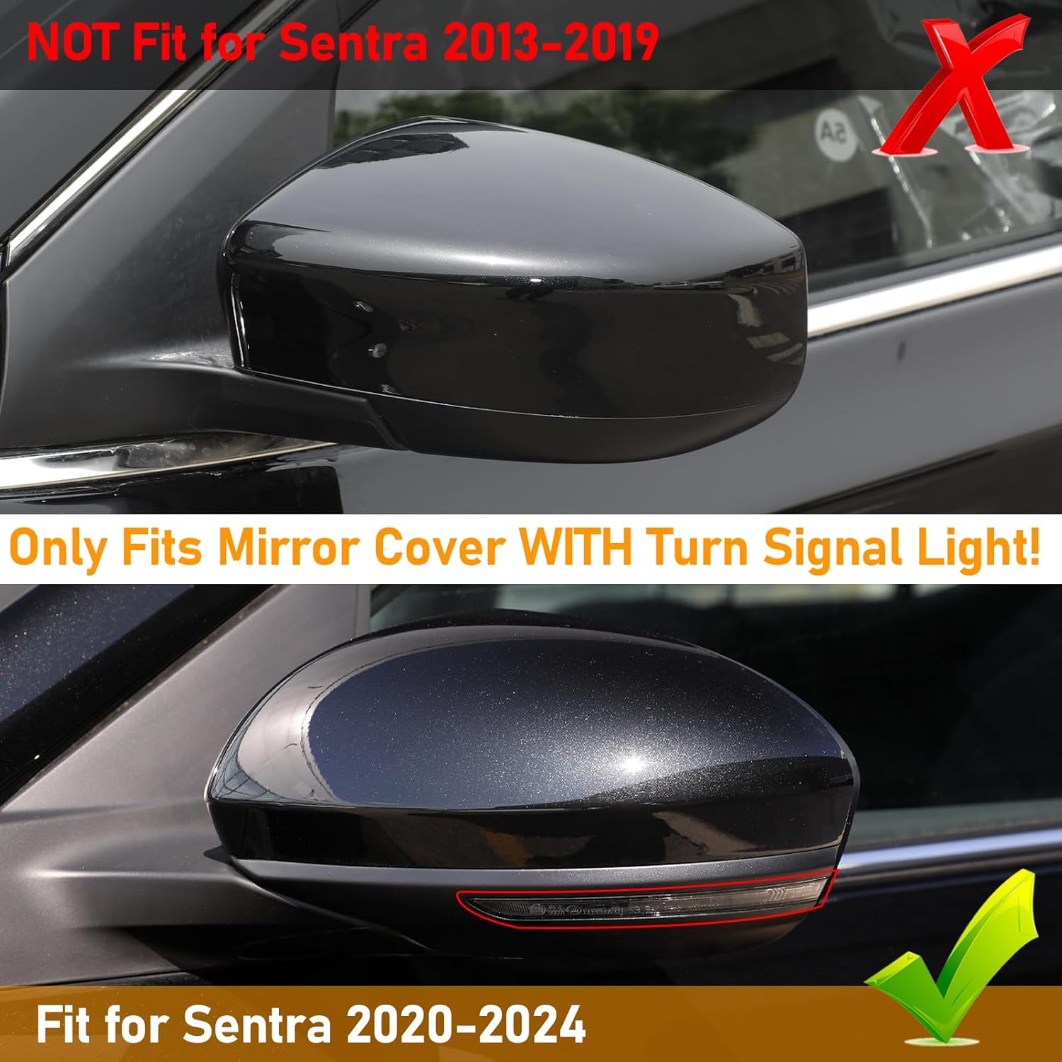 Moonlinks Compatible with Nissan Sentra 2020 2021 2022 2023 2024 Side Mirror Cover Replacement, Glossy Black Left Driver Side Clip-on Mirror Cap for Sentra S/SR/SV/Sense/Advance/Exclusive