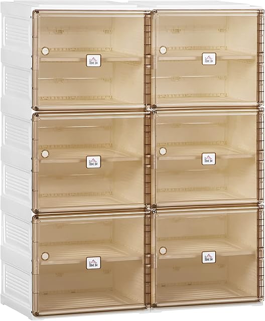 HOMCOM Plastic Shoe Storage Cabinet, Portable Cube Shoe Storage Organizer with Ten Compartments, Magnet Doors, Holds up to 20 Pairs, for Hallway, Bedroom, Entryway, White and Brown