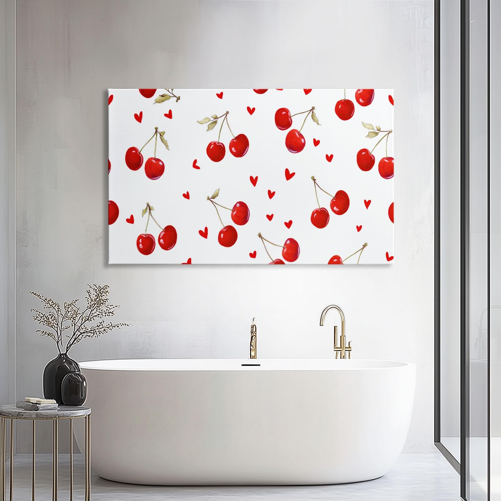 Generisch Weiß Frucht Herz Kirsche Modernes Leinwandbild 140L x 70B cm mit Rahmen, Modern XXL Wanddeko für Wohnzimmer Geschenk Idee Einzug - Hochwertiger Kunstdruck auf Holzrahmen