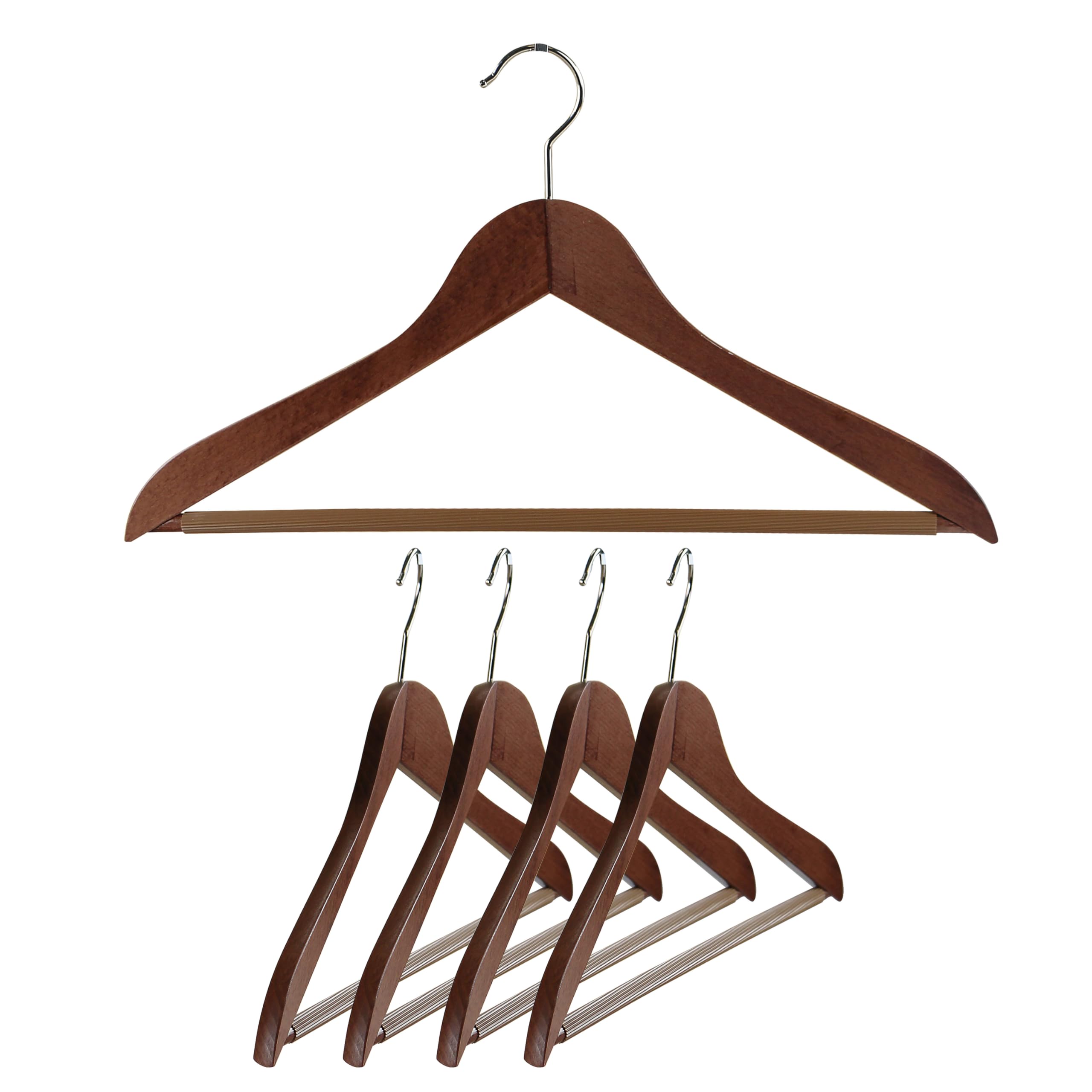 Mawa Walnut By Reston Lloyd, European Beech Wood Coat Hanger With Grip Pant Bar, 17.5" Wide Natural Nobel Series, Set Of 5,