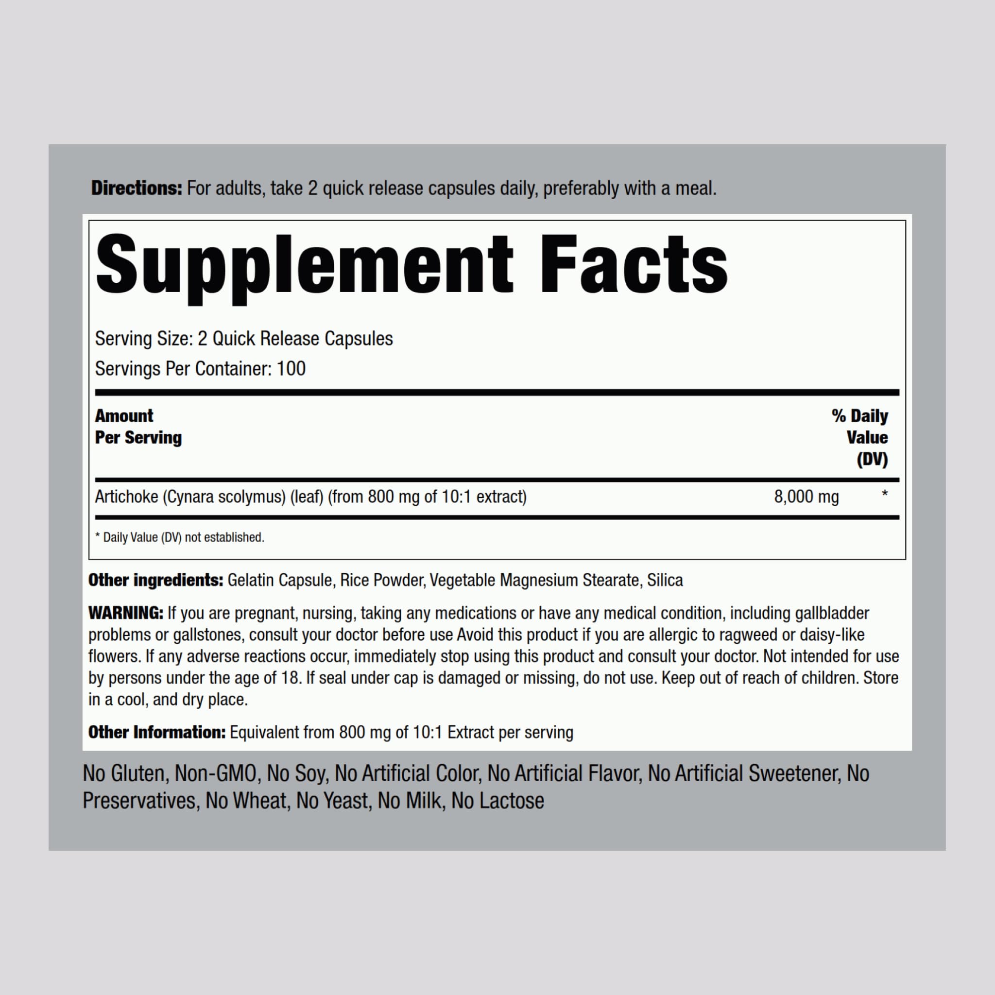Piping Rock Artichoke Extract Capsules | 200 Pills | Herb Supplement — Amazon image 2