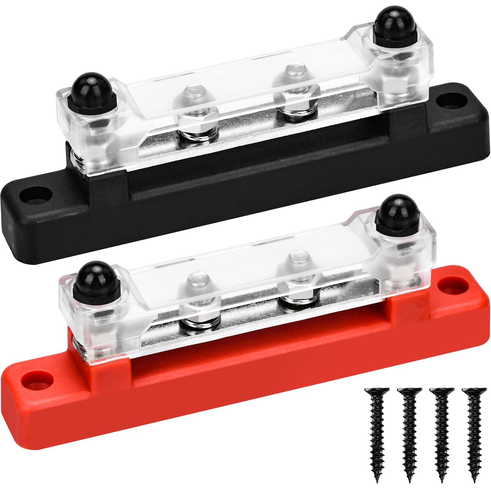 2 Pièces Bloc de Distribution D'alimentation 12V-48V DC BusBar 150A 4 x M6 Boulons de Borne pour Navires/Yachts/Camping Cars(Rouge/Noir)