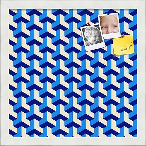 Vista 2 de PinPix Tablero de anuncios de corcho de 15 x 15 pulgadas. Este tablero decorativo enmarcado viene con diseño BAUS azul beige y marco blanco