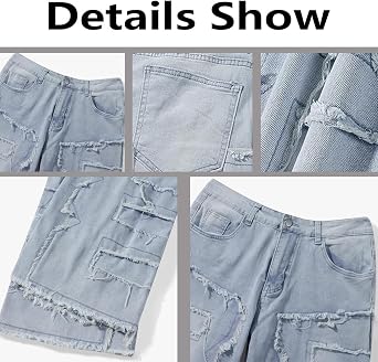 Women Ripped Stacked Jeans Distressed Straight Leg Denim Pants