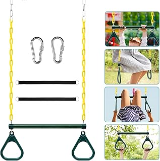 Newtion 18" Trapeze Swing Bar with Rings, Monkey Bars for Kids with 48" Coated Chains Swing Set Accessories, Swing Sets fo...
