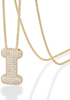 PAVOI 14K Gold Plated Cubic Zirconia Bubble Letter Initial Necklaces for Women | Gold Balloon Necklace Letter | Chunky Pendant Necklaces