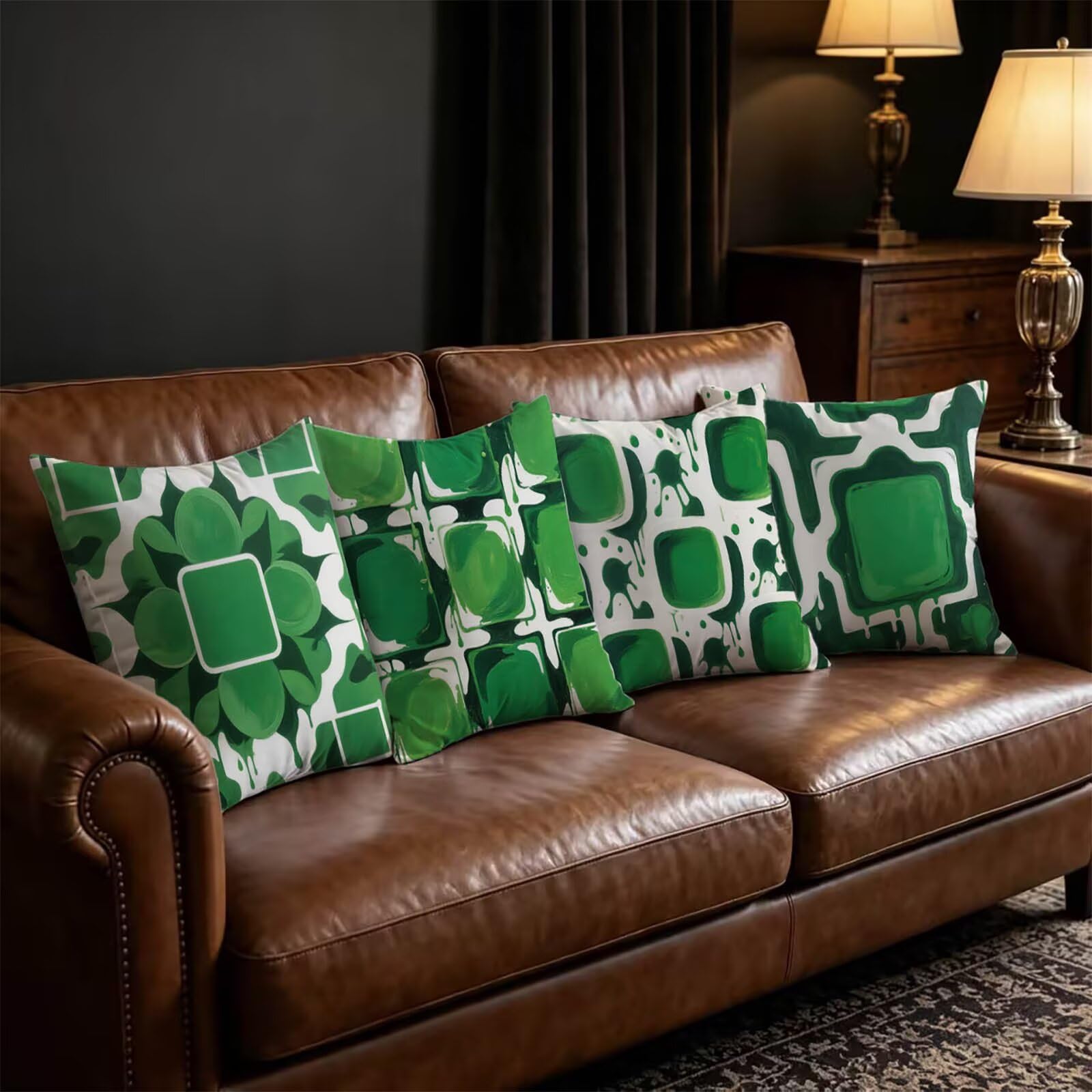 Federe Cuscini Letto 50x50cm Federe Copricuscini Bianco-Verde THDZ-0194 | Outdoor Federe Copricuscini Divano Semplice 4 Pack Morbido Resistente Attraente Decorazioni per Letto Divano Regalo Donna