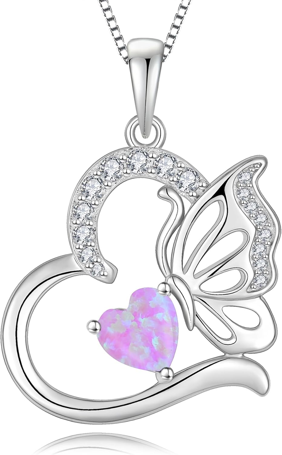 Butterfly Necklace for Women 925 Sterling Silver Heart Pendant Birthstones Jewelry Gift