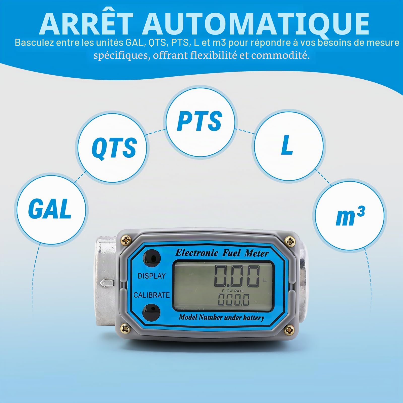 1 NPT Débitmètre à Turbine Numérique 15‑120L, Mini Débitmètres de Carburant, Water Flow Meter pour Mesurer Essence Carburant (Bleu)