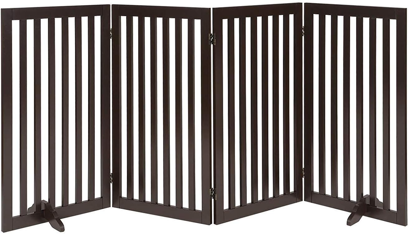 UniPaws Flat Wooden 4 Panel Dog Gate Espresso Freestanding, 20"-80" W X 36" H