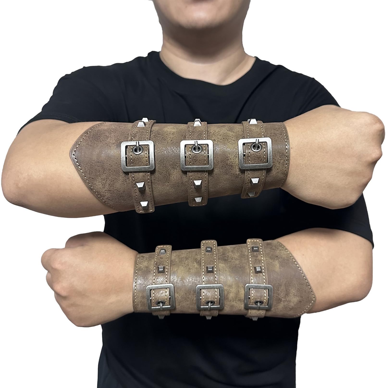 2 Bracciali In Pelle Vichinghi Mayting - Medievale Per Cosplay E Tiro Con Arco