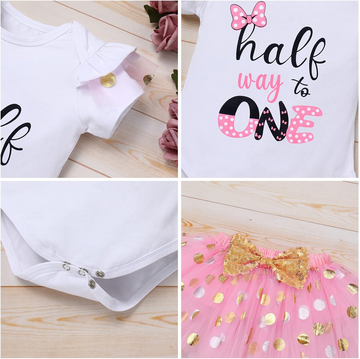 IBTOM CASTLE Cake Smash Half 1st 2nd 3rd Birthday Girl Princess Polka Dots Ruffle Skirt Set ONE Party Costume Headband