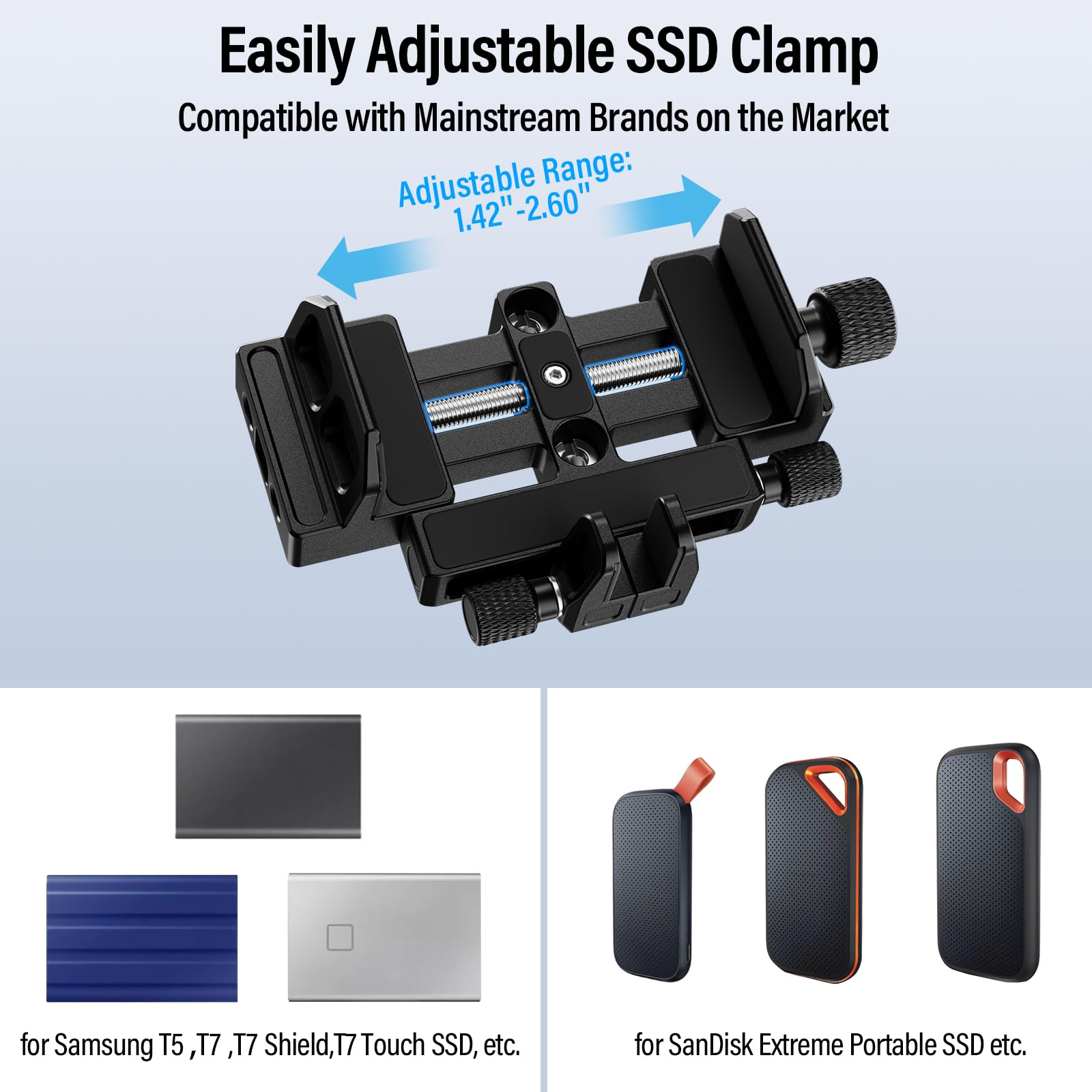 Sirui Support de Montage SSD, Support SSD avec Pince Froide et Câble USB-C pour Samsung T7 T5 SSD, pour SanDisk SSD, Compatible avec la Cage de Caméra pour BMPCC 4K 6K, pour Z Cam E2, pour Sigma FP
