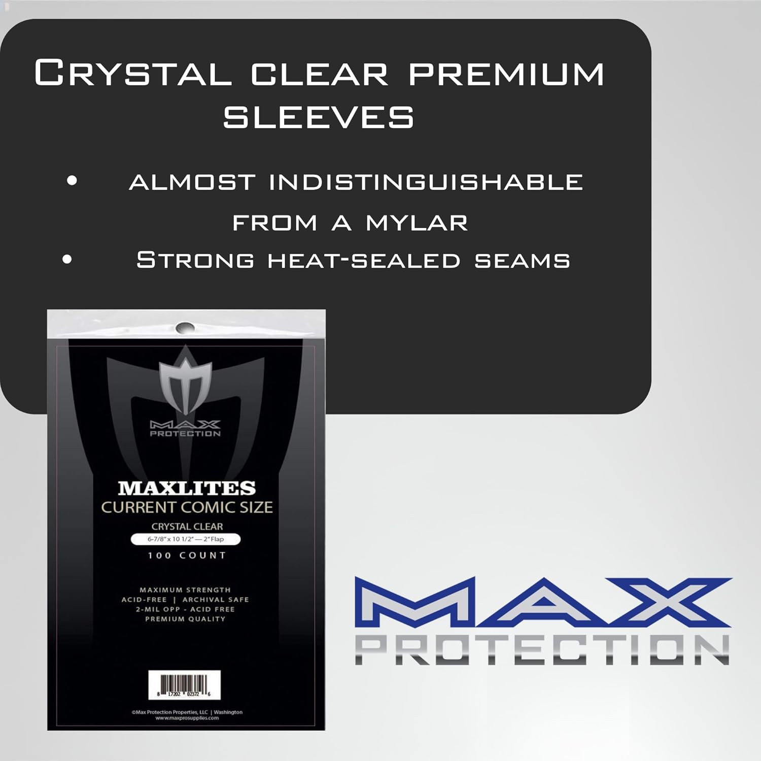 Max Pro MaxLites 2 Premium Super Clear Comic Bags - Archival Safe - Current Size