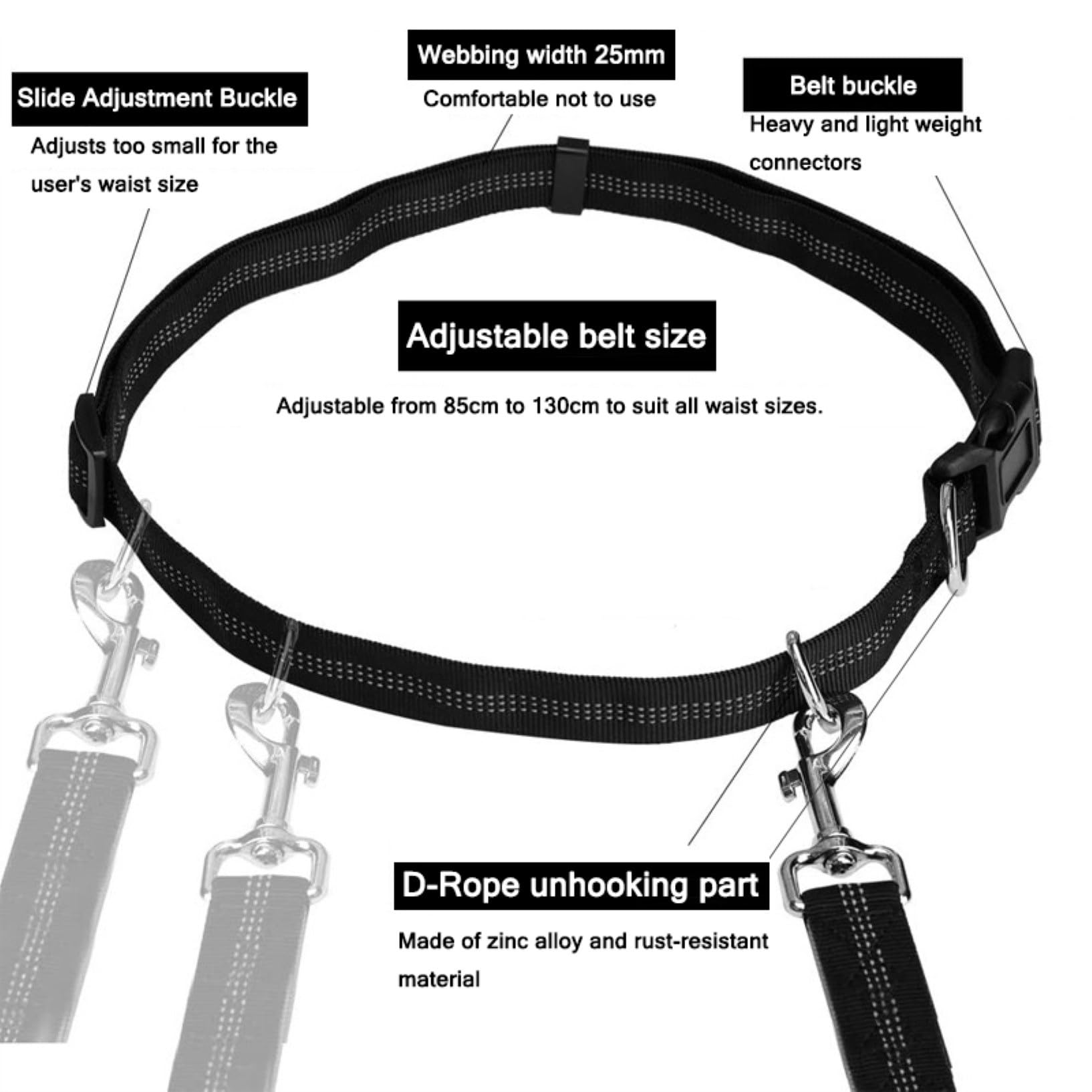 Laisse rétractable mains libres pour chien avec ceinture réglable, idéale pour la course à pied, la marche, la randonnée, le jogging et le vélo Bleu