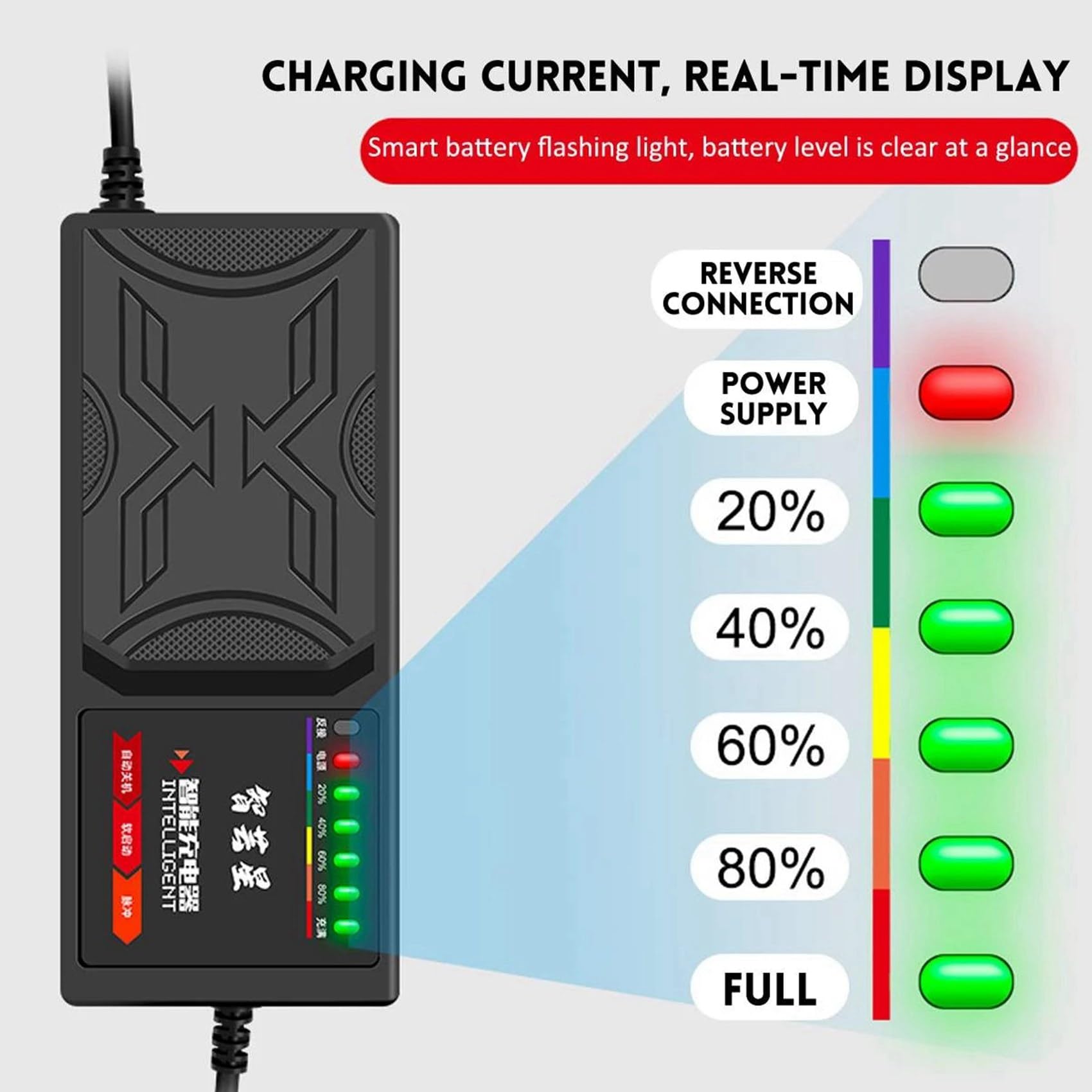 2X Cargador de Vehículo Eléctrico de 60 V Y 20 Ah, Pantalla de 7 Luces, Pantalla de Alimentación, Protección Fugas de Corriente/Pulso Completo, Enchufe de la UE