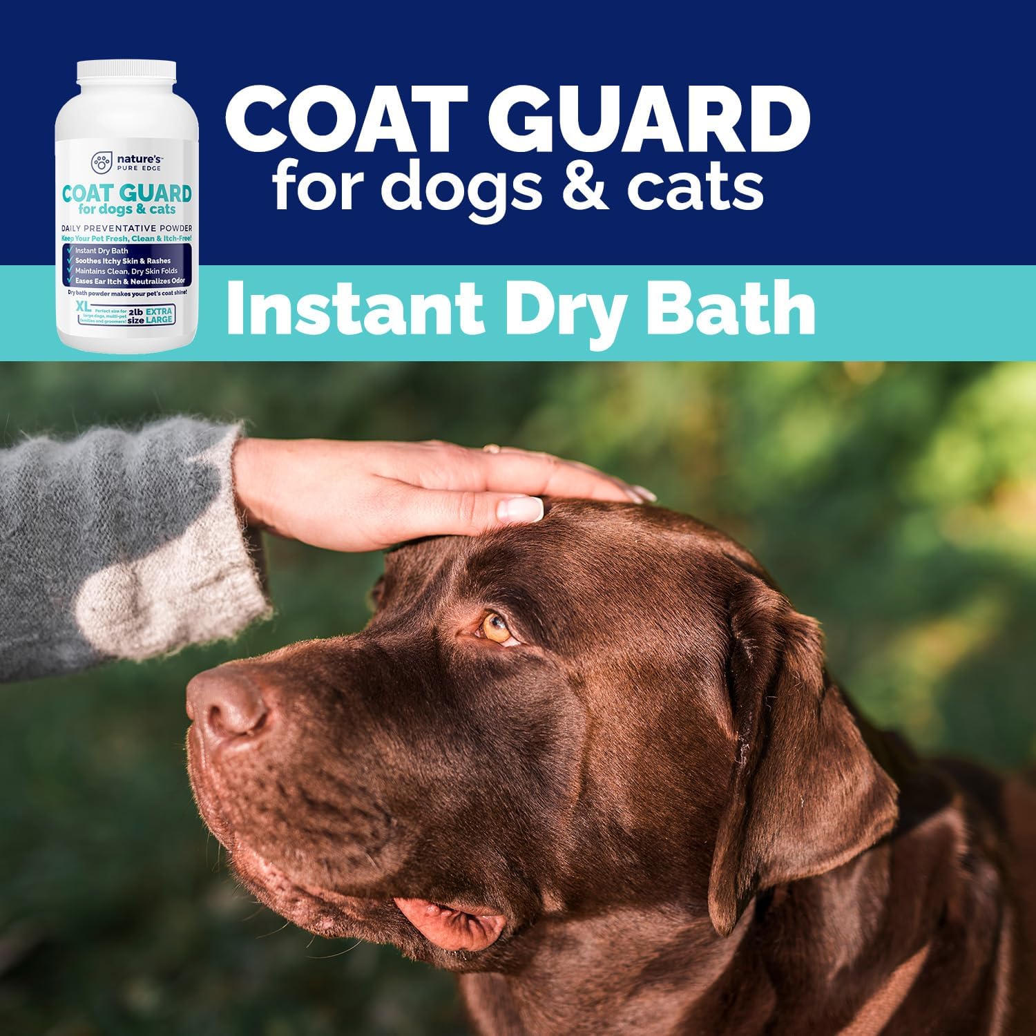 Coat Guard Dry Shampoo for Dogs and Cats - Extra Large 2 lbs Jar, Dog Dry Shampoo Powder, Waterless Dog Shampoo, Anti Itch Relief, Cedar Scented, Anti Dandruff, Hot Spots, Nature's Pure Edge image 6 of 9 B0F3CRLSFQ
