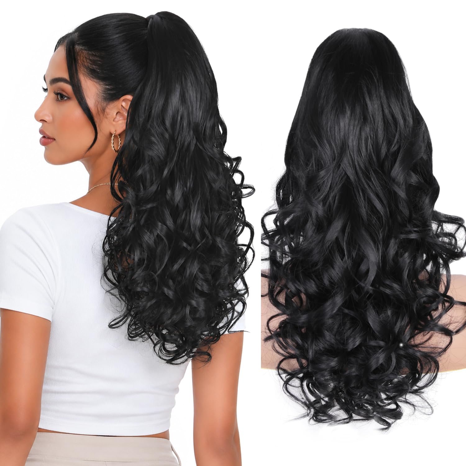 ZQIAN BEAUTY Ponytail Extension - Soft Wavy Clip In