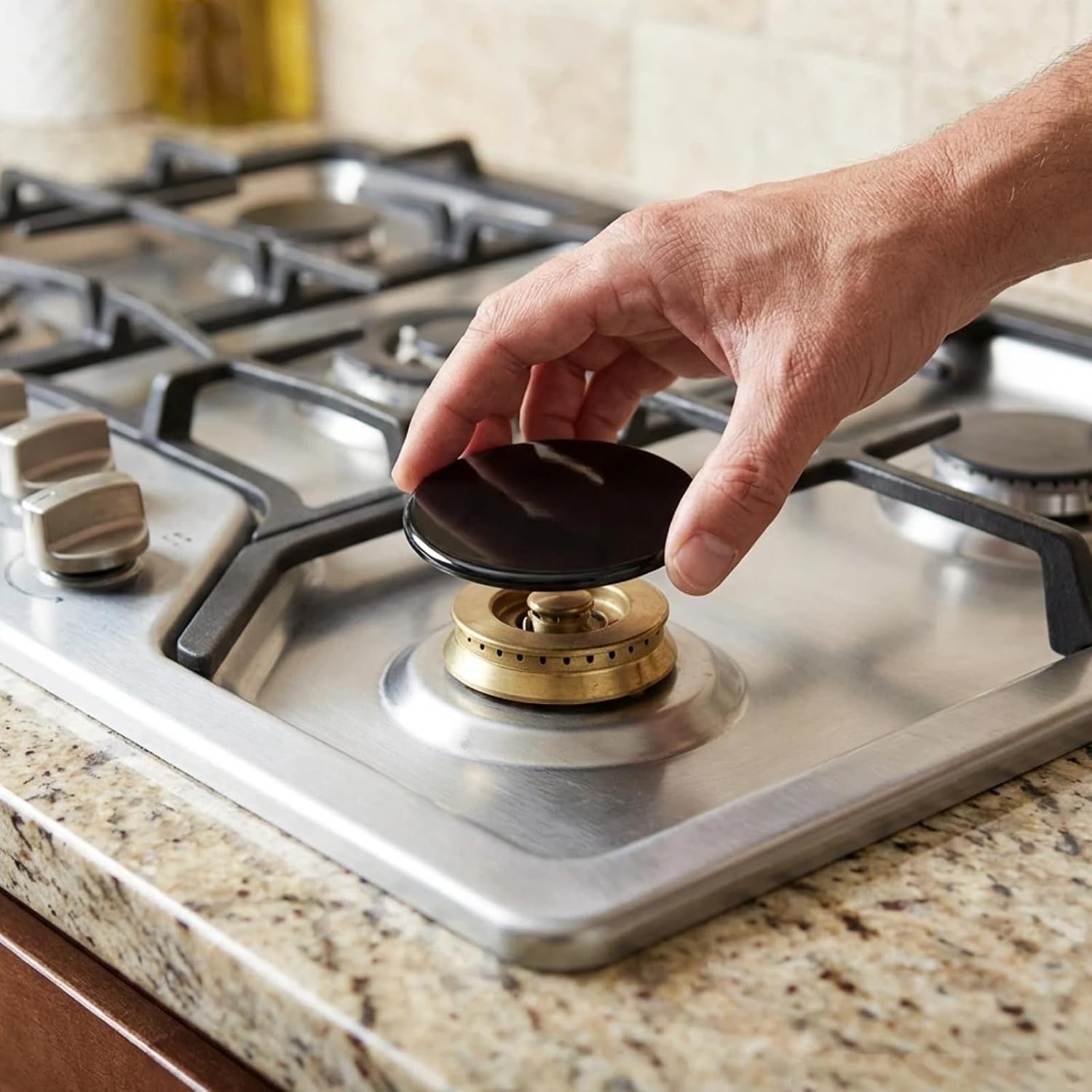 Newly Upgraded Gas Stove Burner Cap Set - Efficient Heat Transfer Burner Caps - For SABAF Gas Stoves - Includes 1 Large Cap (3.94in), 2 Medium Caps (2.95in), 1 Small Cap (2.16in) (4Pcs-Flat)